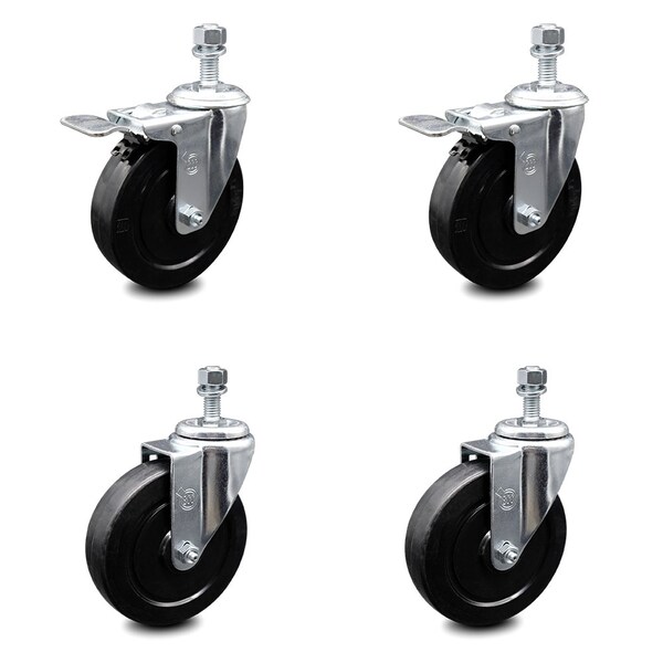 Service Caster 5 Inch Soft Rubber Wheel Swivel 1/2 Inch Stem Caster Total Lock Brake SCC, 2PK SCC-TSTTL20S514-SRS-121315-2-S-2 - main